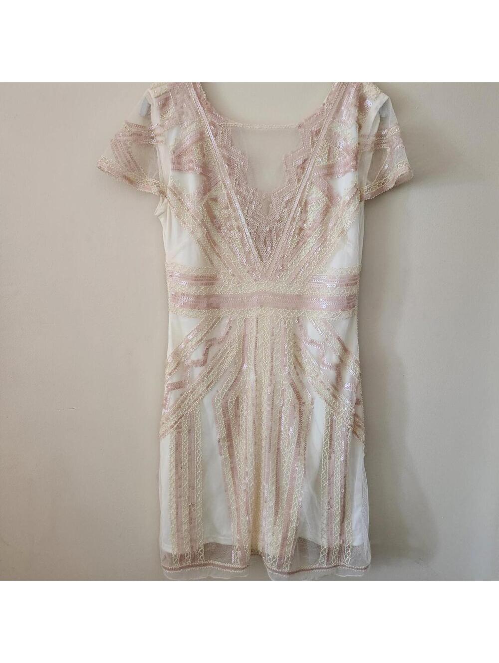 Pink and Cream Sequined Party Dress